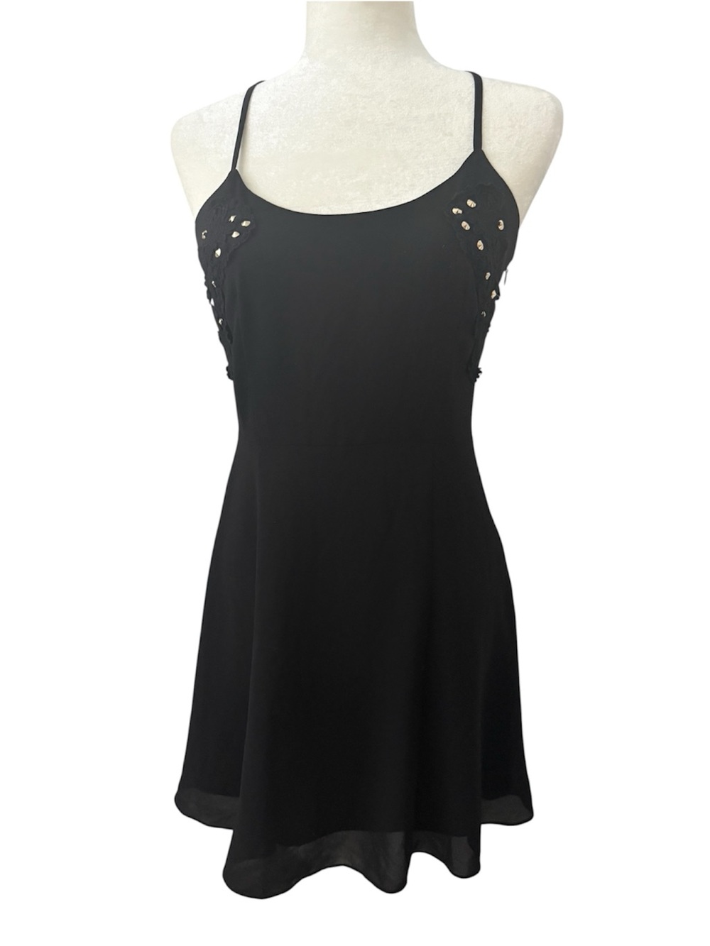 FOREVER 21 Black Strappy Dress with Floral Appliqué Detail